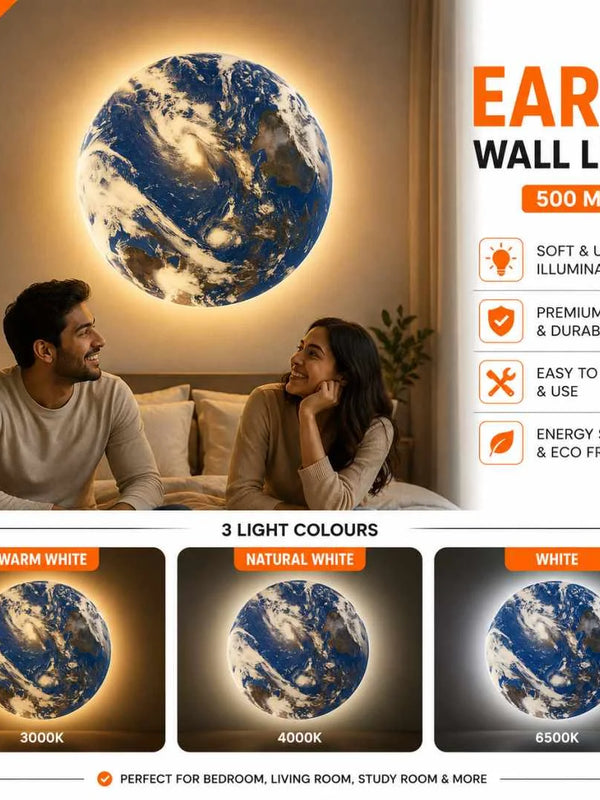 Earth wall light infographic showing warm white, natural white and white light colours