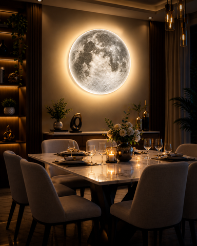 3D Moon LED Wall Lamp – Modern Art Deco, 3 Light Colours