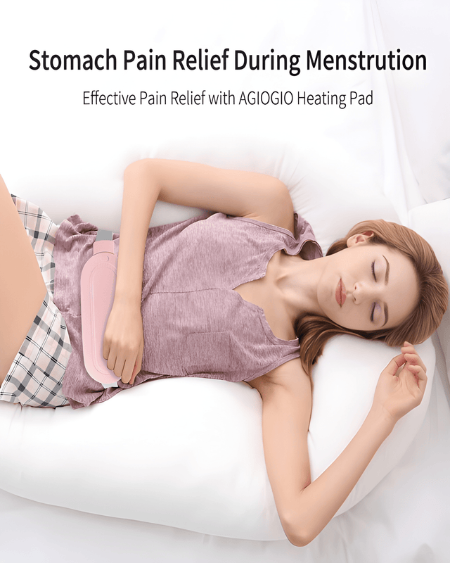 Woman resting with the heating pad during her period