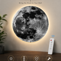 3D Moon LED Wall Lamp Modern Art Deco Lighting | 3 Colour Changing Indoor Wall Mounted Celling Light Wall Sconce Moon Lights for Living Room Bedroom Hallway, Corded Electric (500 MM)