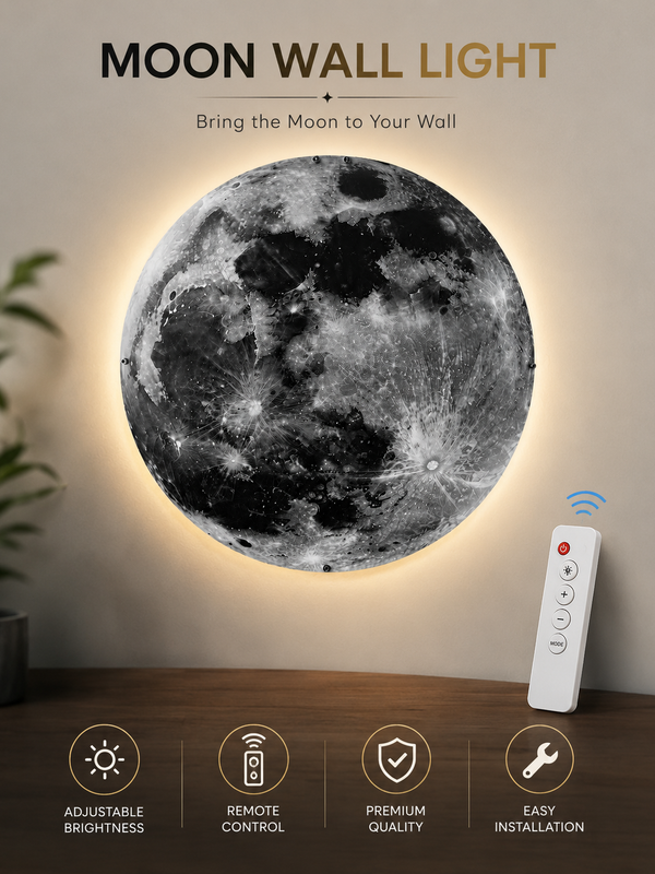 3D Moon LED Wall Lamp Modern Art Deco Lighting | 3 Colour Changing Indoor Wall Mounted Celling Light Wall Sconce Moon Lights for Living Room Bedroom Hallway, Corded Electric (500 MM)