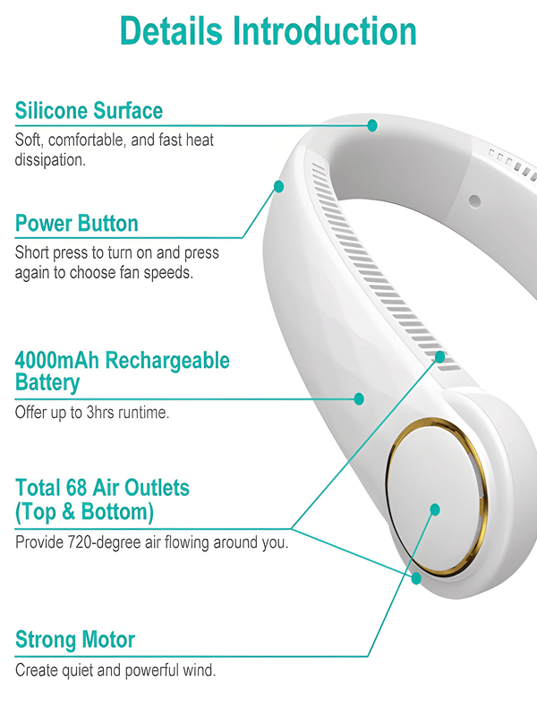 Portable Rechargeable Neck Fan
