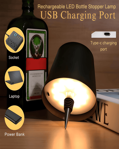 Rechargeable LED Bottle Lamp – Cordless, 3 Colours, Dimmable