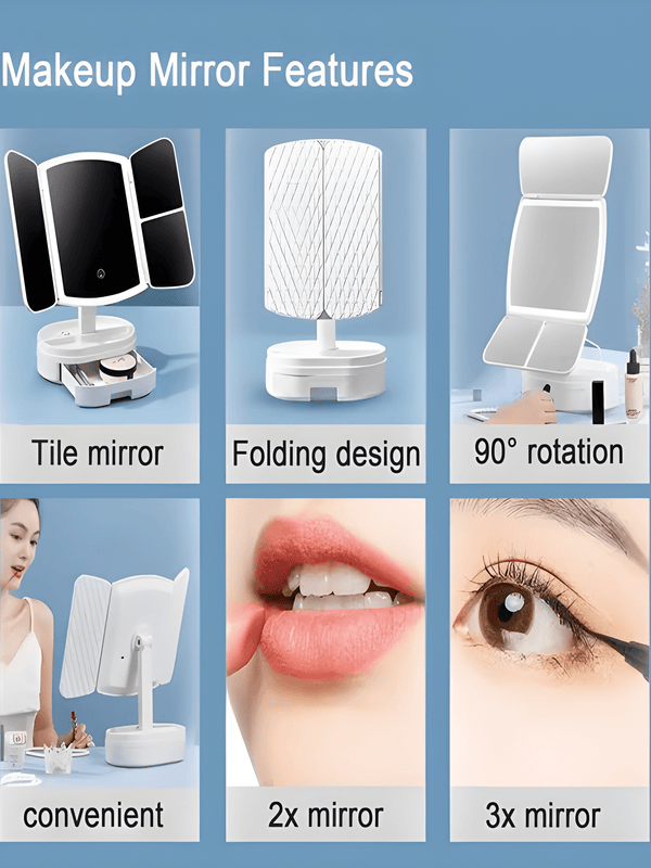 Tri-Fold LED Vanity Mirror Three Panel