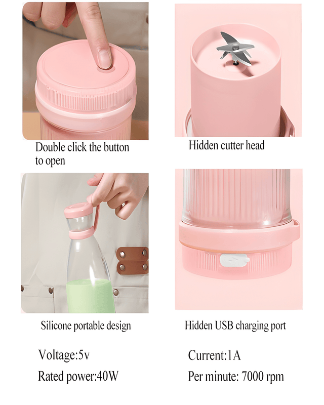 Portable blender button, blades and USB charging port